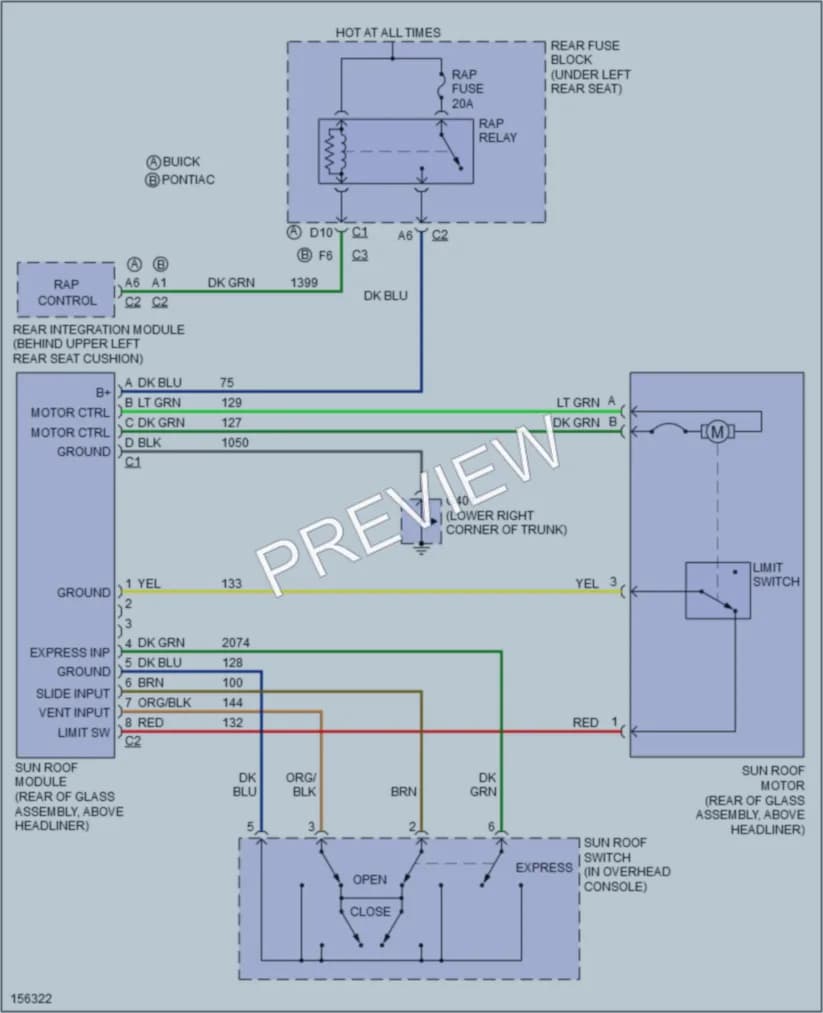 2003 Buick LeSabre Power Top Sunroof wiring diagram preview