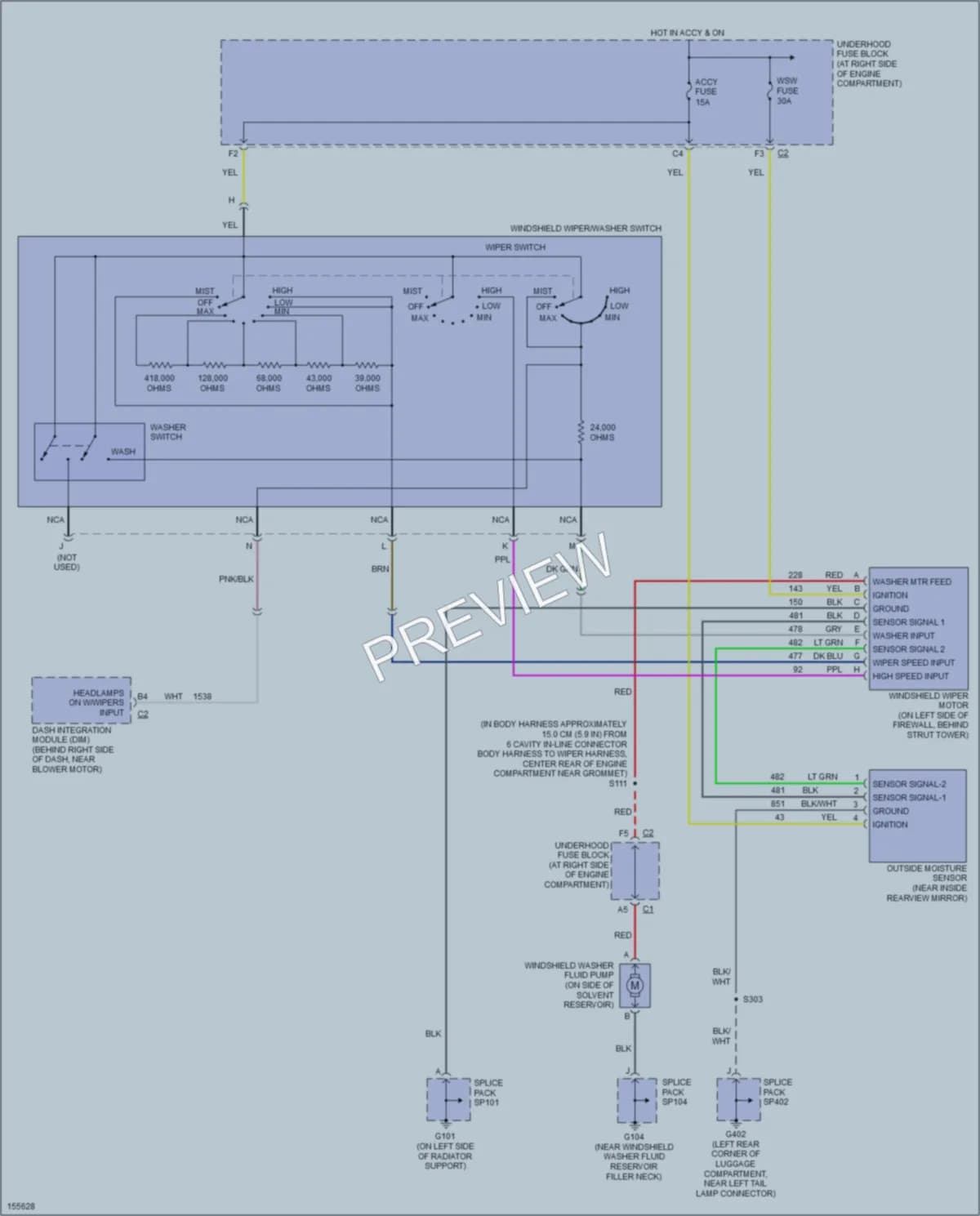 2003 Cadillac DeVille Wiper Washer wiring diagram preview