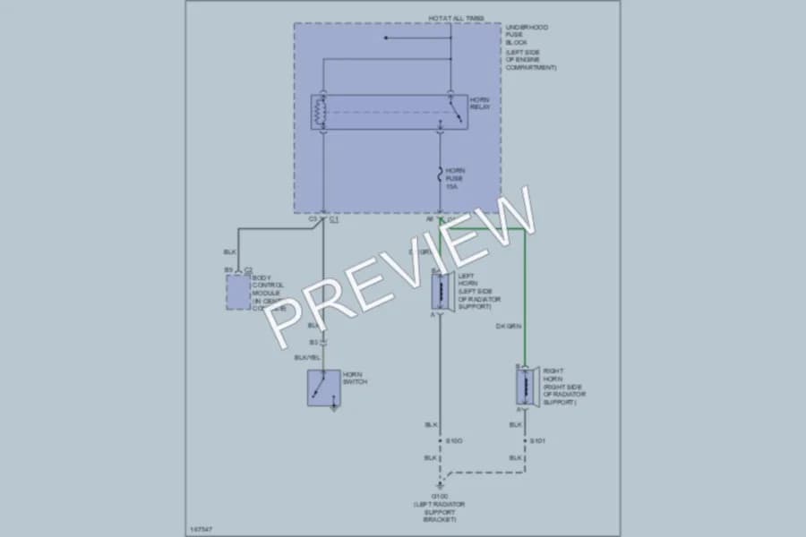 2003 Chevrolet 1500 Horn wiring diagram preview with protected circuit layout