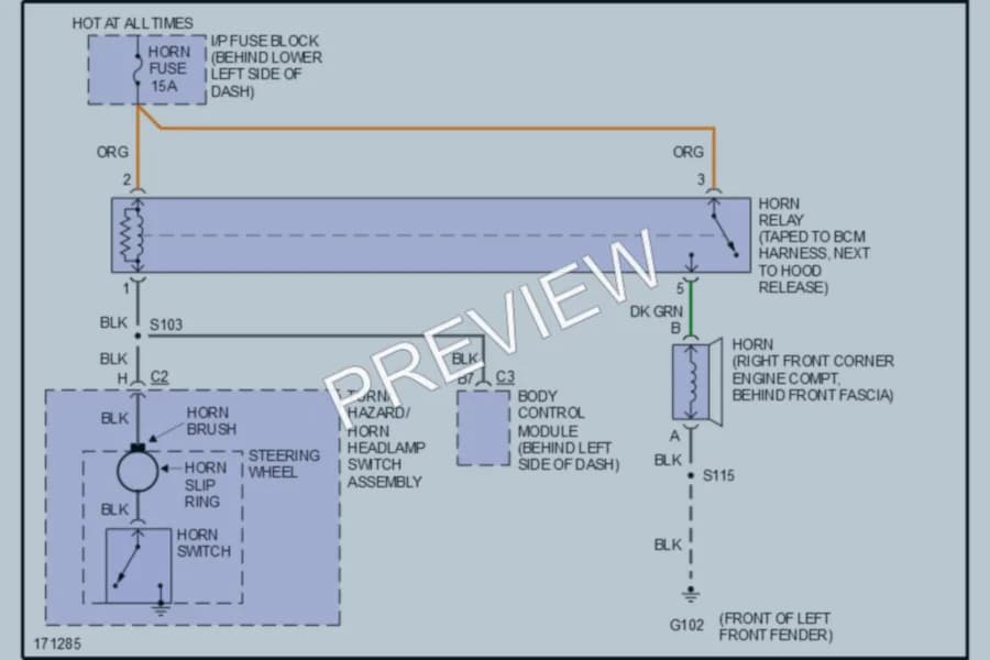 2003 Chevrolet Cavalier Horn wiring diagram preview