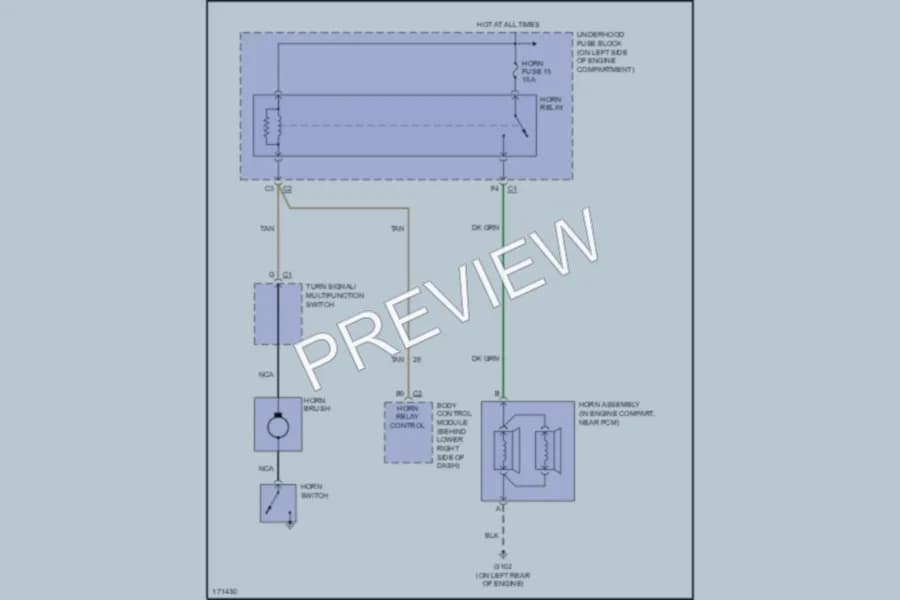 2003 Chevrolet G1500 Horn wiring diagram preview with protected circuit layout