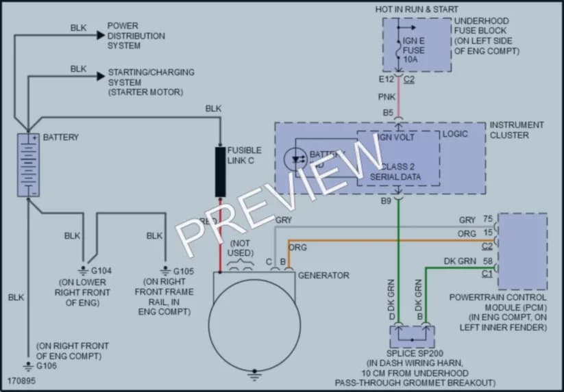 2003 Chevrolet G1500 Starting Charging wiring diagram preview with protected circuit layout