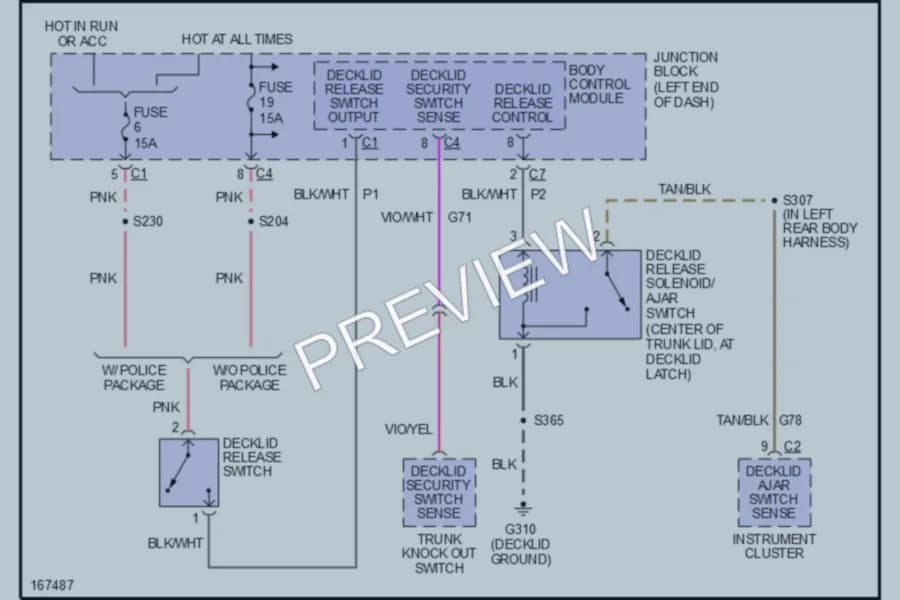 2003 Chrysler 300M Trunk Tailgate Fuel Door wiring diagram preview
