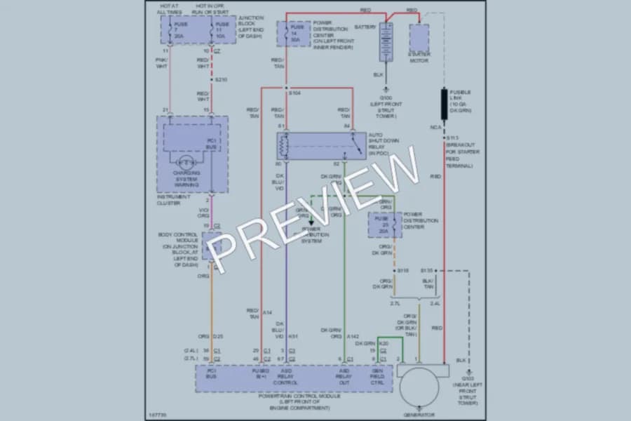 2003 Chrysler 2D Convertible Starting Charging wiring diagram preview with protected circuit layout