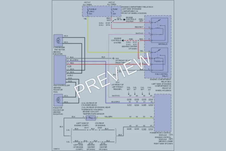 2003 Chrysler 2D Coupe Cooling Fan wiring diagram preview with protected circuit layout