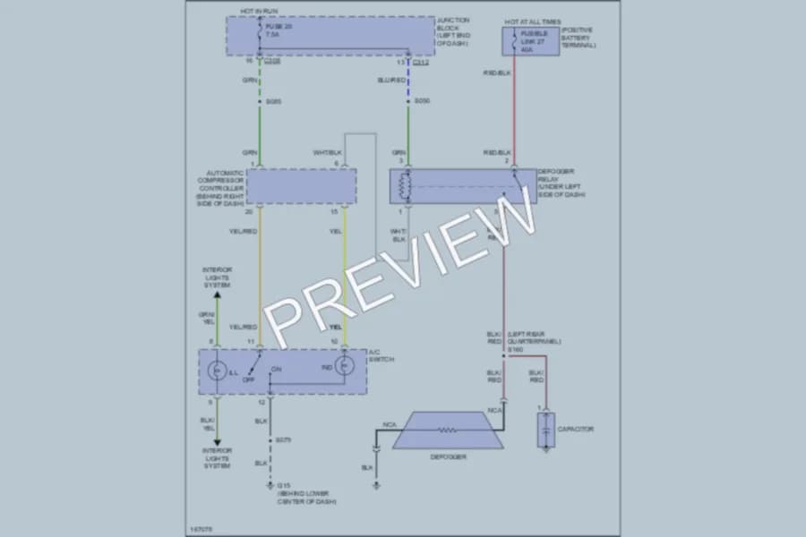 2003 Chrysler 2D Coupe Defoggers wiring diagram preview with protected circuit layout