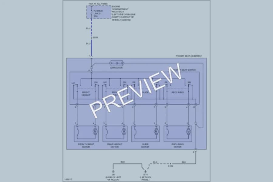2003 Chrysler 2D Coupe Power Seats wiring diagram preview with protected circuit layout