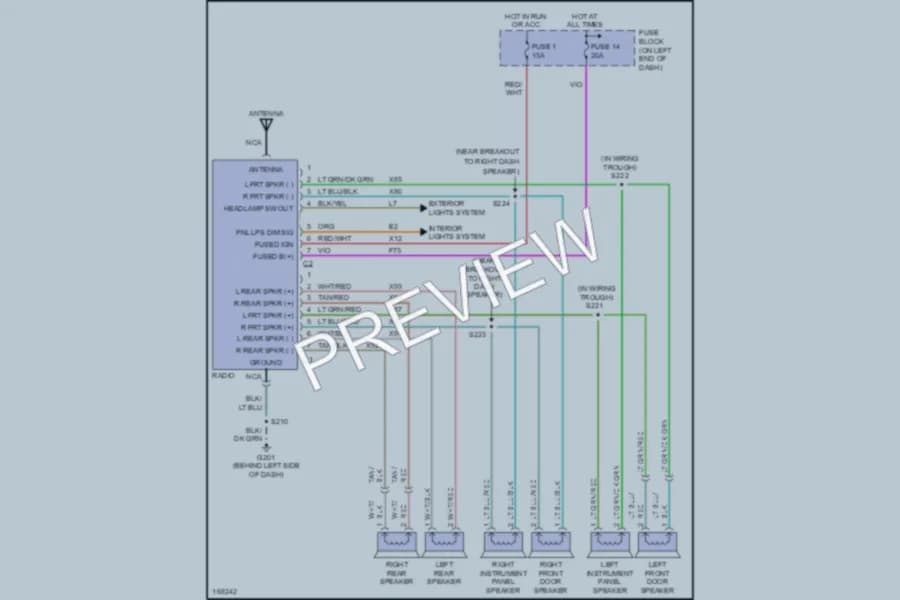 2003 Dodge B1500 Radio wiring diagram preview with protected circuit layout