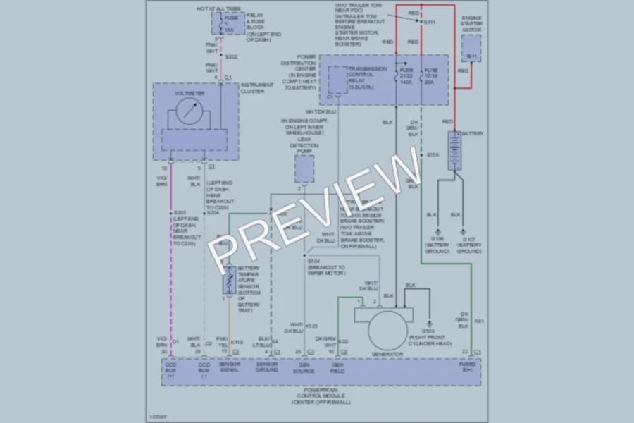 2003 Dodge B2500 Starting Charging wiring diagram preview with protected circuit layout