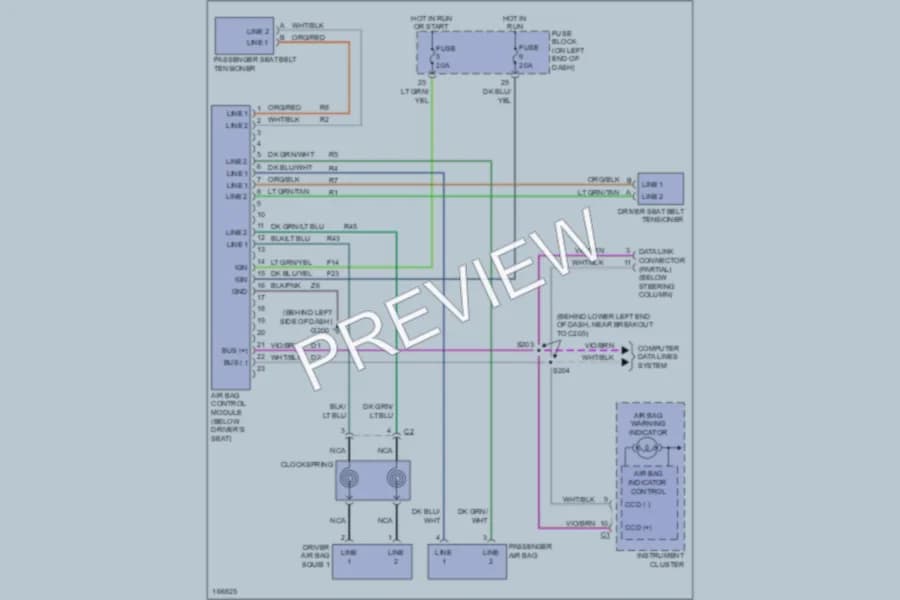 2003 Dodge B3500 Supplemental Restraints wiring diagram preview with protected circuit layout
