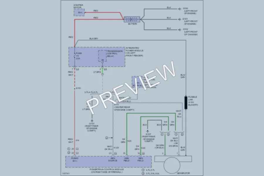 2003 Dodge R1500 Starting Charging wiring diagram preview with protected circuit layout