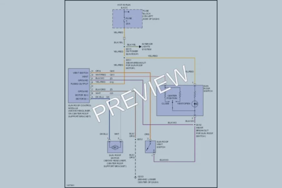 2003 Dodge SX20 Power Top Sunroof wiring diagram preview