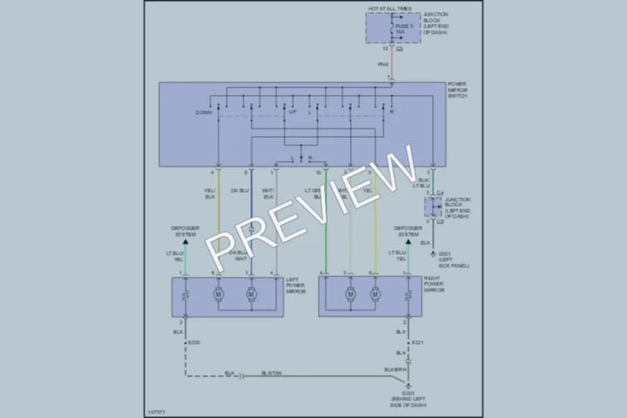 2003 Dodge 4D Sedan Power Mirrors wiring diagram preview with protected circuit layout