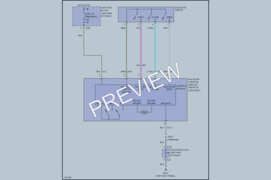 2003 Dodge 4D Sedan Power Top Sunroof wiring diagram preview with protected circuit layout