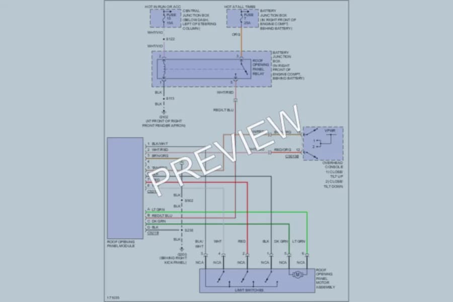 2003 Ford CrownVictoria Power Top Sunroof wiring diagram preview