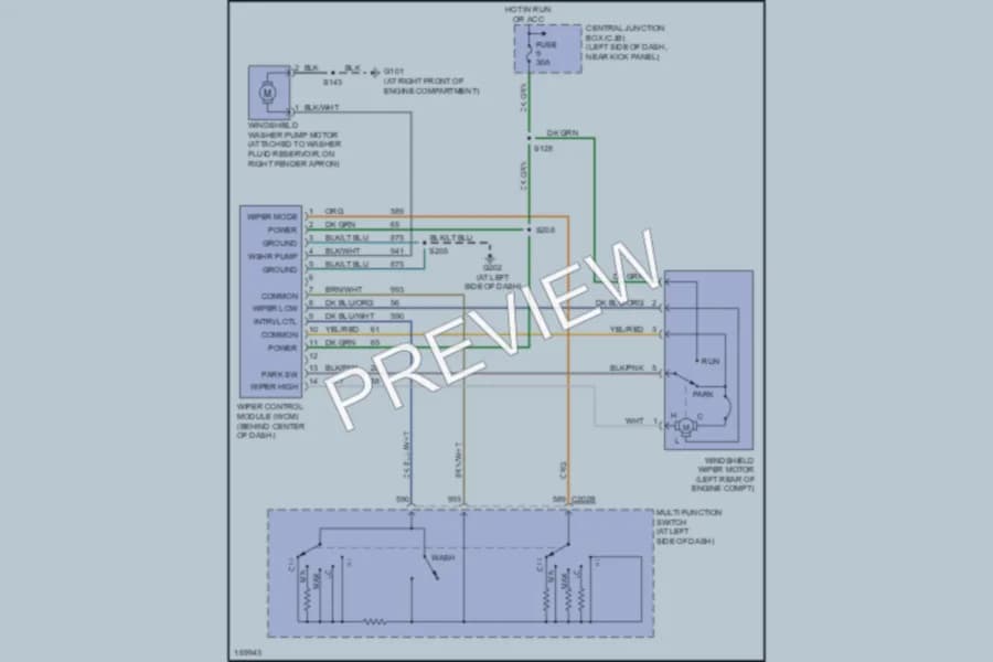 2003 Ford E150 Wiper Washer wiring diagram preview with protected circuit layout