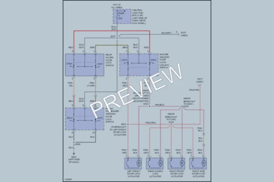 2003 Ford E250 Power Door Locks wiring diagram preview with protected circuit layout