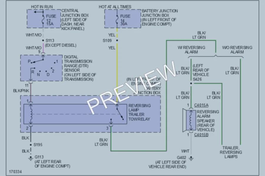 2003 Ford E350 Super Duty Exterior Lights wiring diagram preview with protected circuit layout