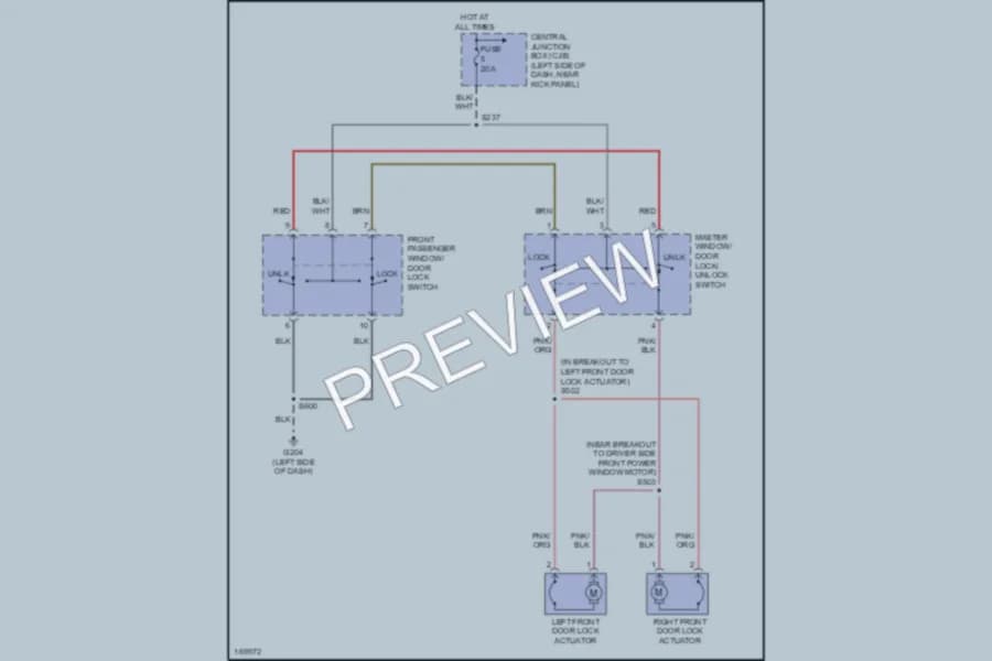 2003 Ford E350 Super Duty Power Door Locks wiring diagram preview with protected circuit layout
