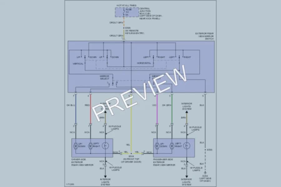 2003 Ford E350 Super Duty Power Mirrors wiring diagram preview with protected circuit layout