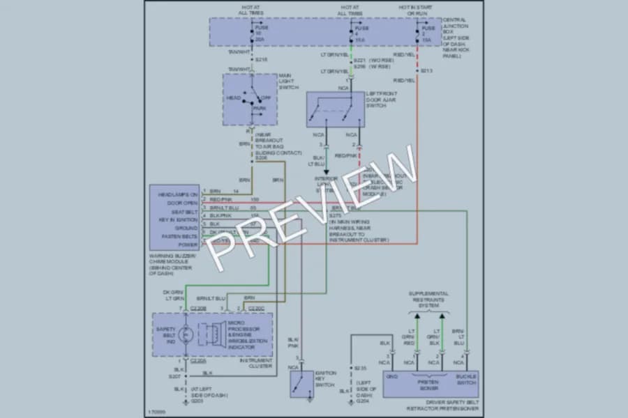 2003 Ford E350 Super Duty Warning Systems wiring diagram preview with protected circuit layout