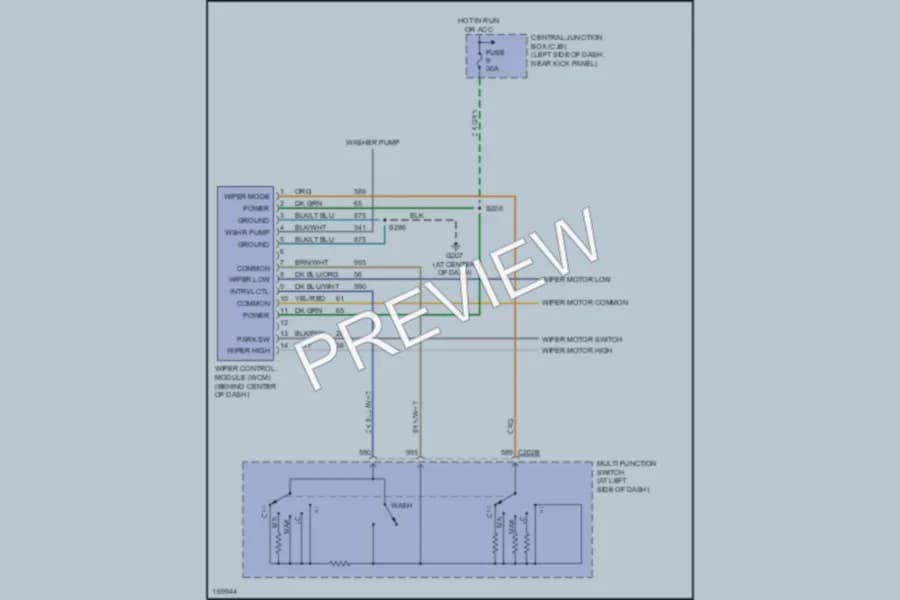 2003 Ford E350 Super Duty Wiper Washer wiring diagram preview with protected circuit layout
