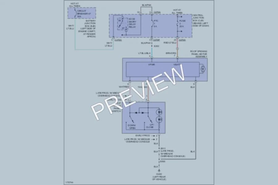 2003 Ford Explorer Power Top Sunroof wiring diagram preview
