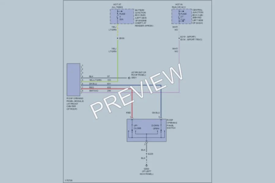 2003 Ford ExplorerSportTrac Power Top Sunroof wiring diagram preview