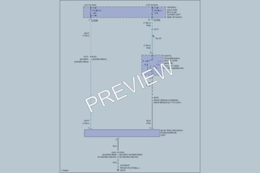 2003 Ford F150 Power Mirrors wiring diagram preview with protected circuit layout