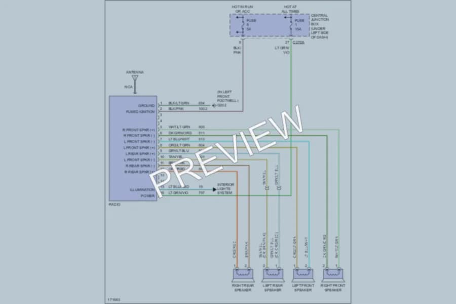 2003 Ford F150 Radio wiring diagram preview with protected circuit layout