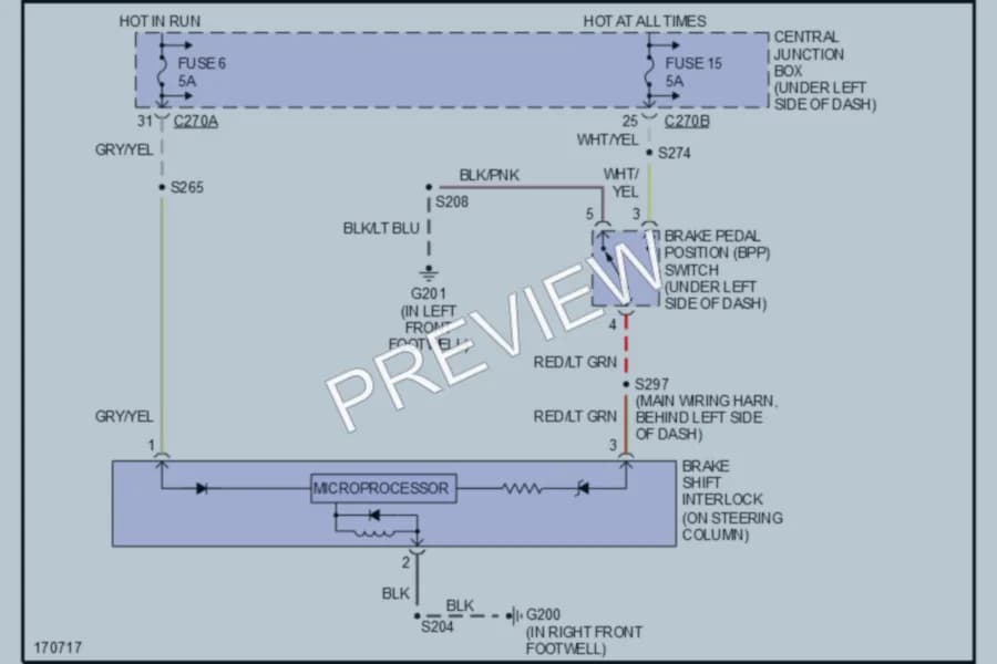 2003 Ford F150 Shift Interlock wiring diagram preview with protected circuit layout