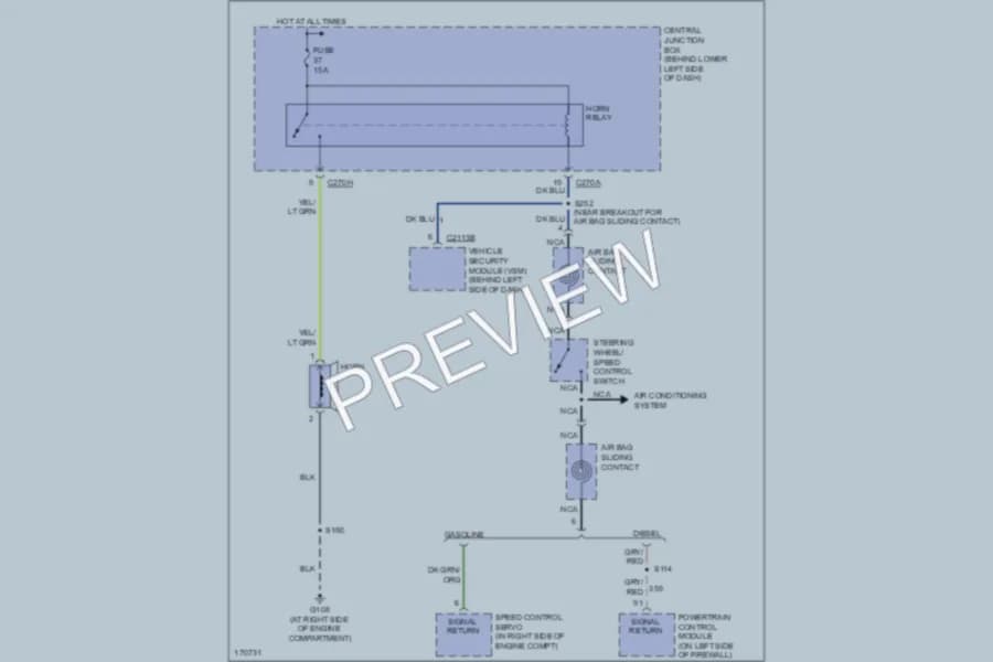 2003 Ford F250 Super Duty Horn wiring diagram preview with protected circuit layout