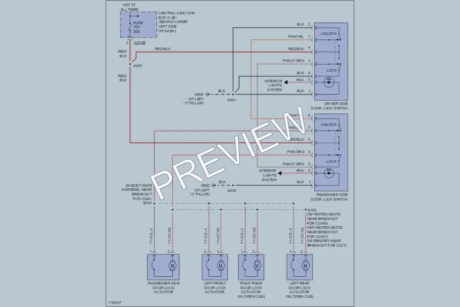 2003 Ford F350 Super Duty Power Door Locks wiring diagram preview with protected circuit layout