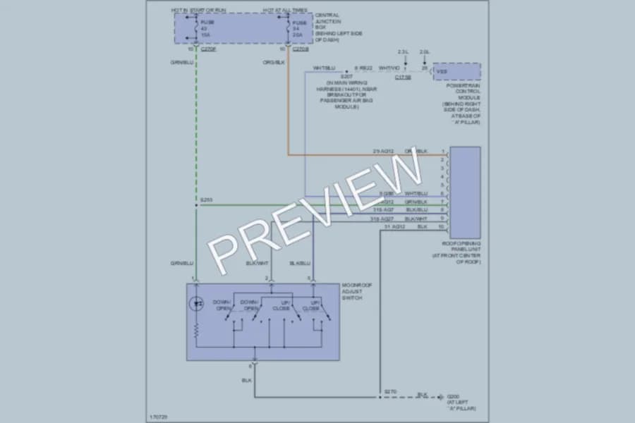 2003 Ford Focus Power Top Sunroof wiring diagram preview