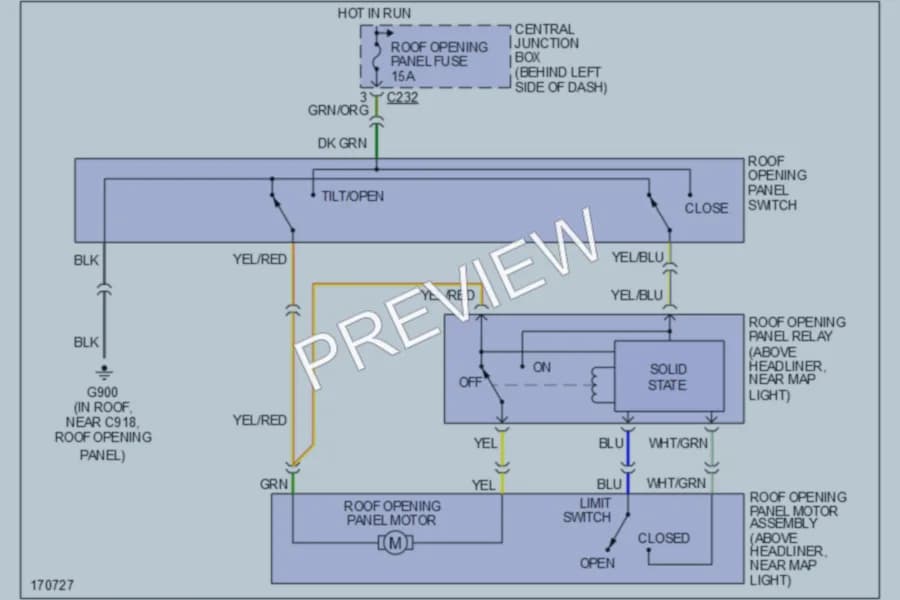 2003 Ford ZX2 Power Top Sunroof wiring diagram preview