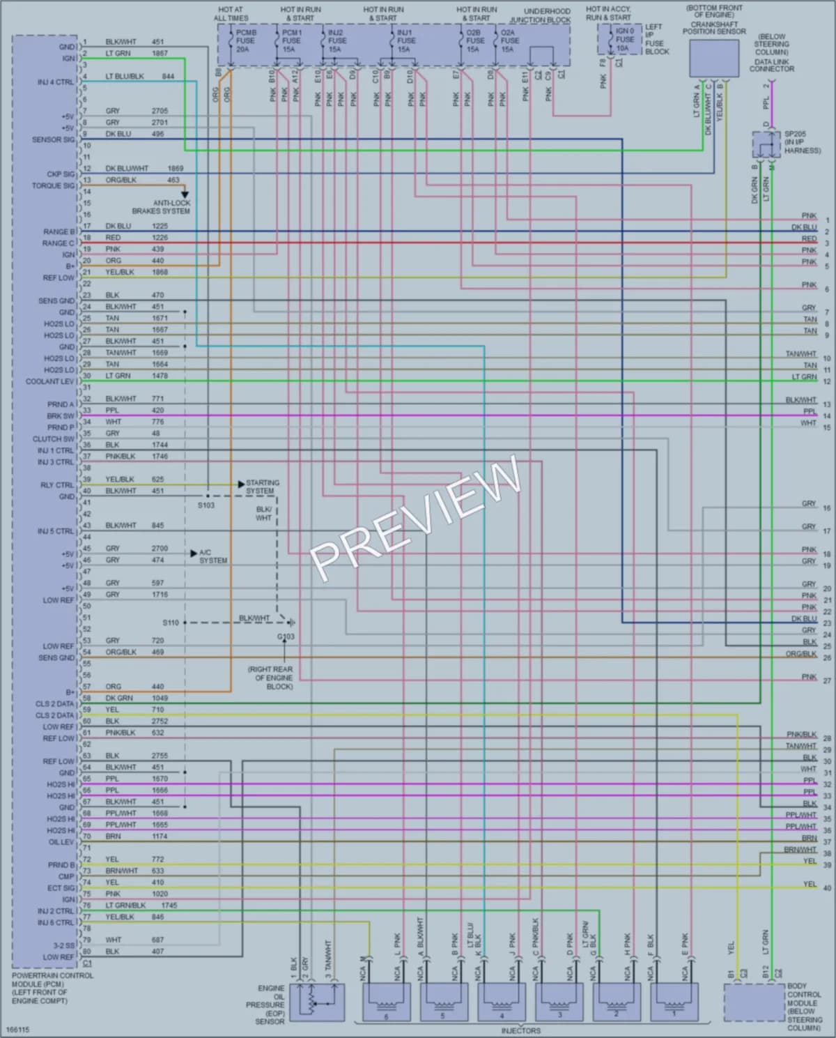 2003 GMC 1500 Engine Performance wiring diagram preview with protected circuit layout