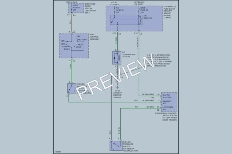 2003 GMC G3500 Air Conditioning wiring diagram preview with protected circuit layout