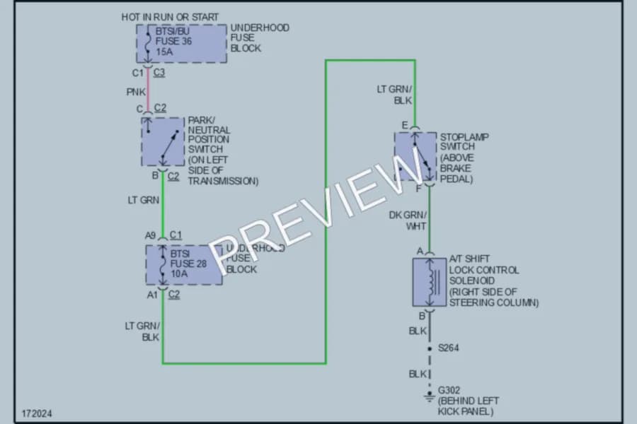 2003 GMC G3500 Shift Interlock wiring diagram preview with protected circuit layout