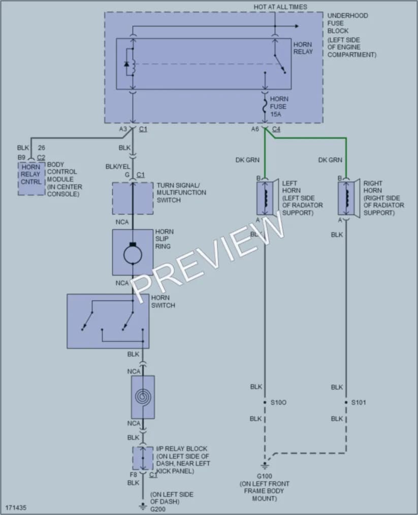 2003 HUMMER H2 Horn wiring diagram preview