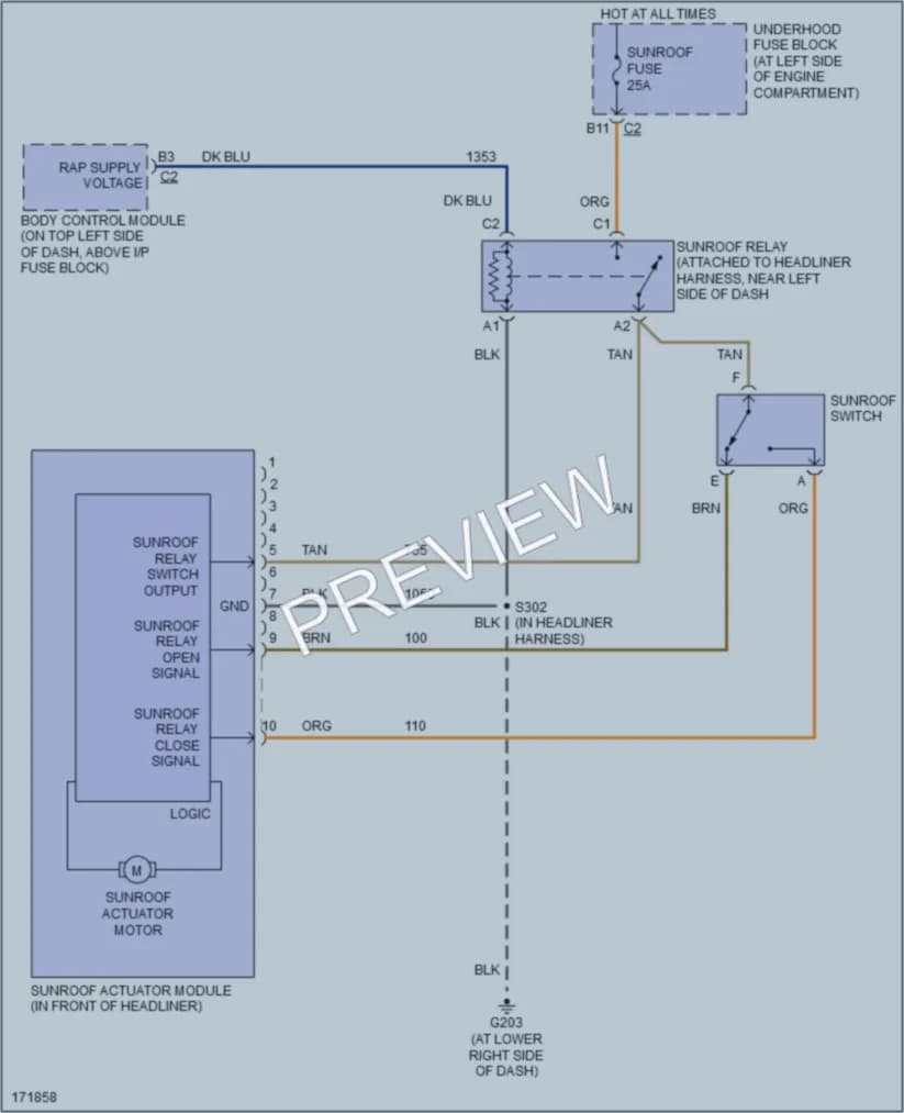 2003 HUMMER H2 Power Top Sunroof wiring diagram preview