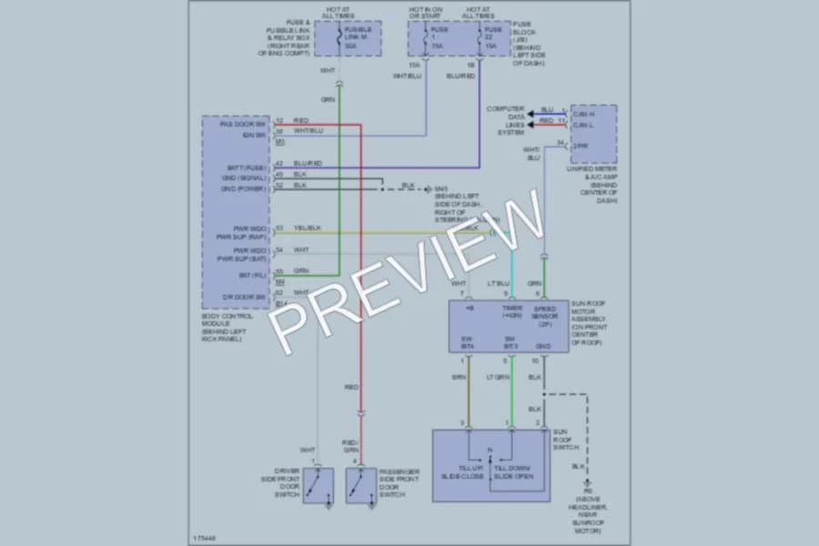 2003 Infiniti FX35 Power Top Sunroof wiring diagram preview