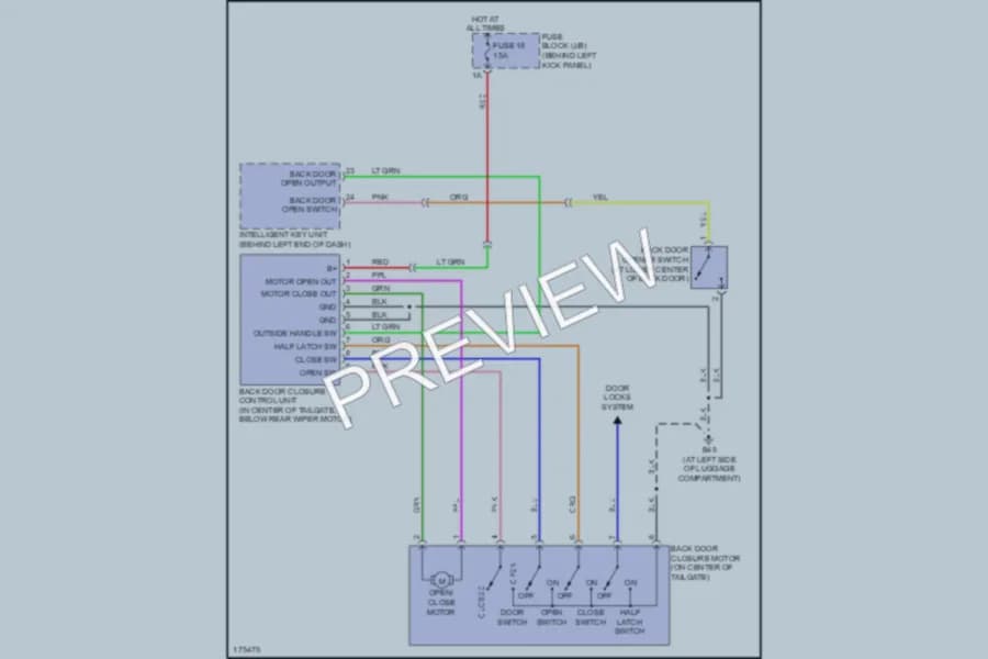 2003 Infiniti FX35 Trunk Tailgate Fuel Door wiring diagram preview