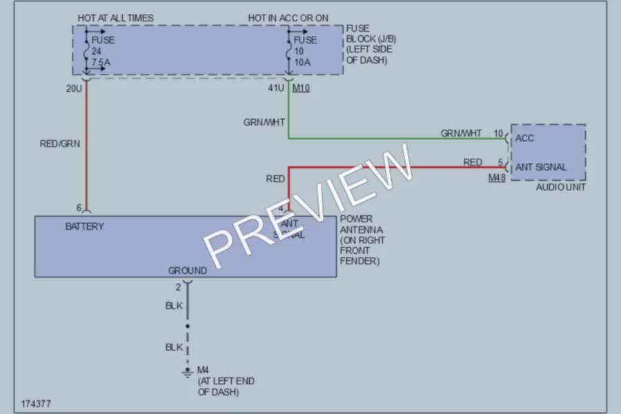 2003 Infiniti QX4 Power Antenna wiring diagram preview