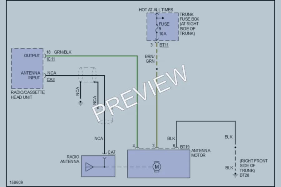 2003 Jaguar XJ8 Power Antenna wiring diagram preview