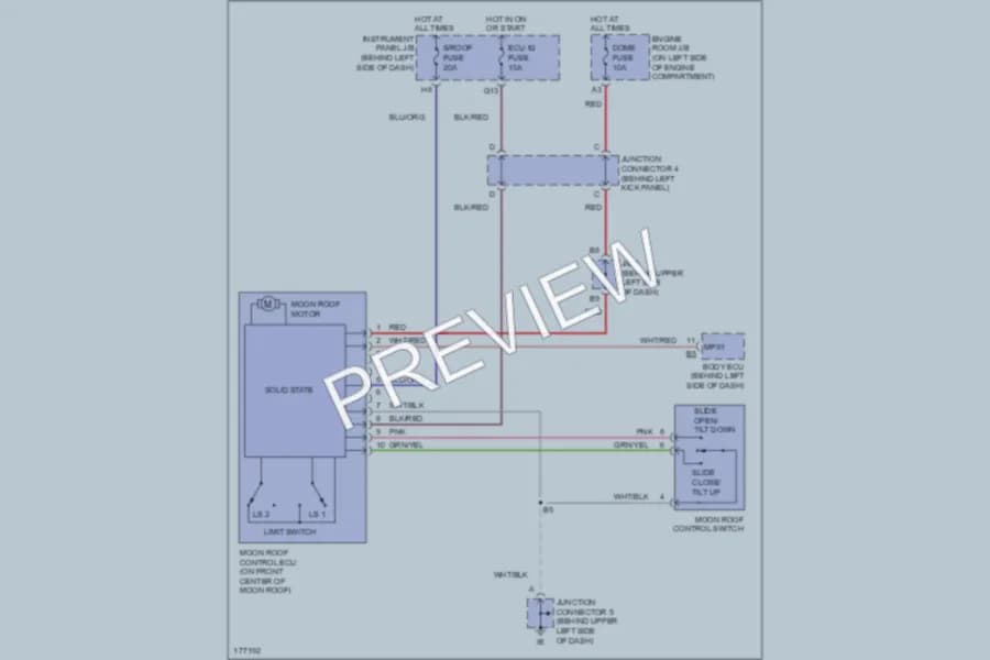 2003 Lexus RX300 Power Top Sunroof wiring diagram preview