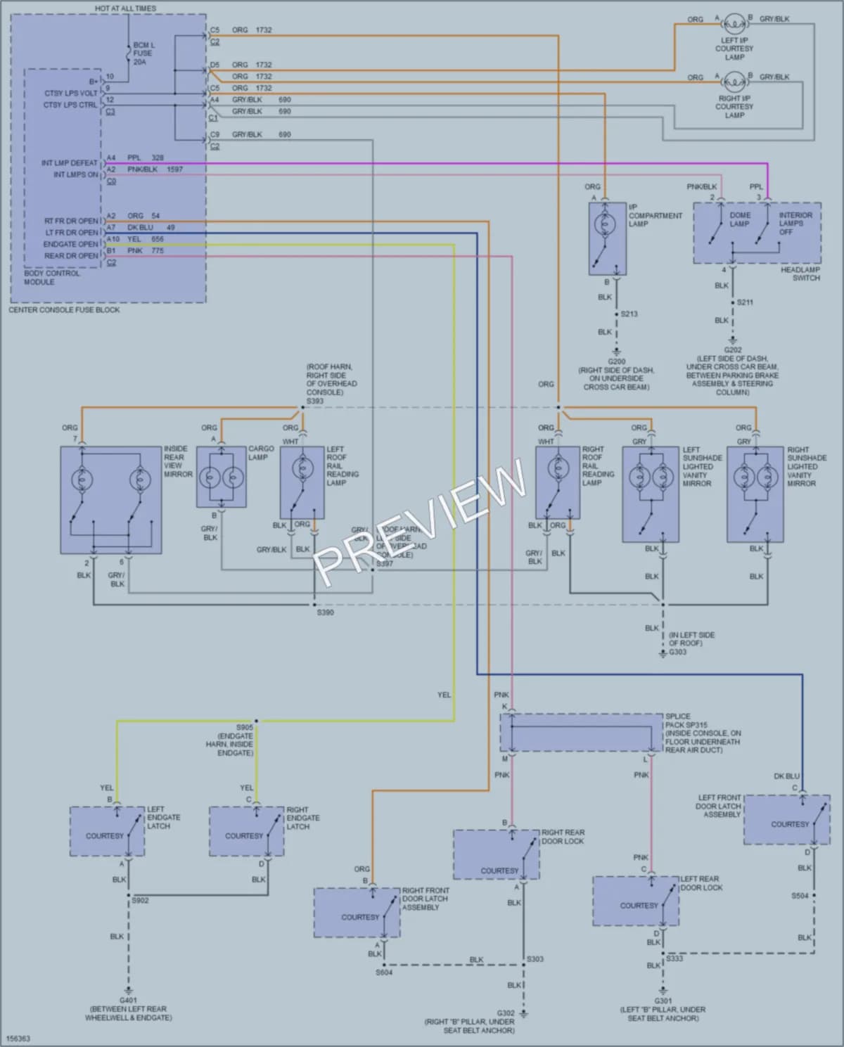 2003 Pontiac Aztek Interior Lights wiring diagram preview