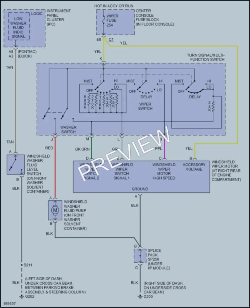 2003 Pontiac Aztek Wiper Washer wiring diagram preview