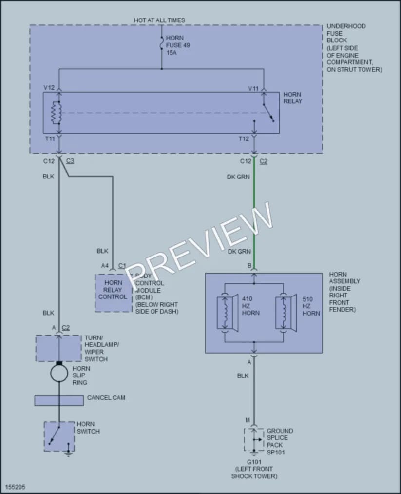 2003 Pontiac GrandAm Horn wiring diagram preview