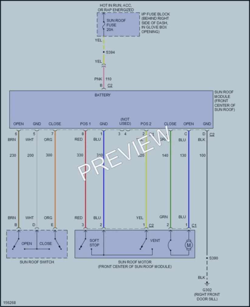 2003 Pontiac GrandPrix Power Top Sunroof wiring diagram preview