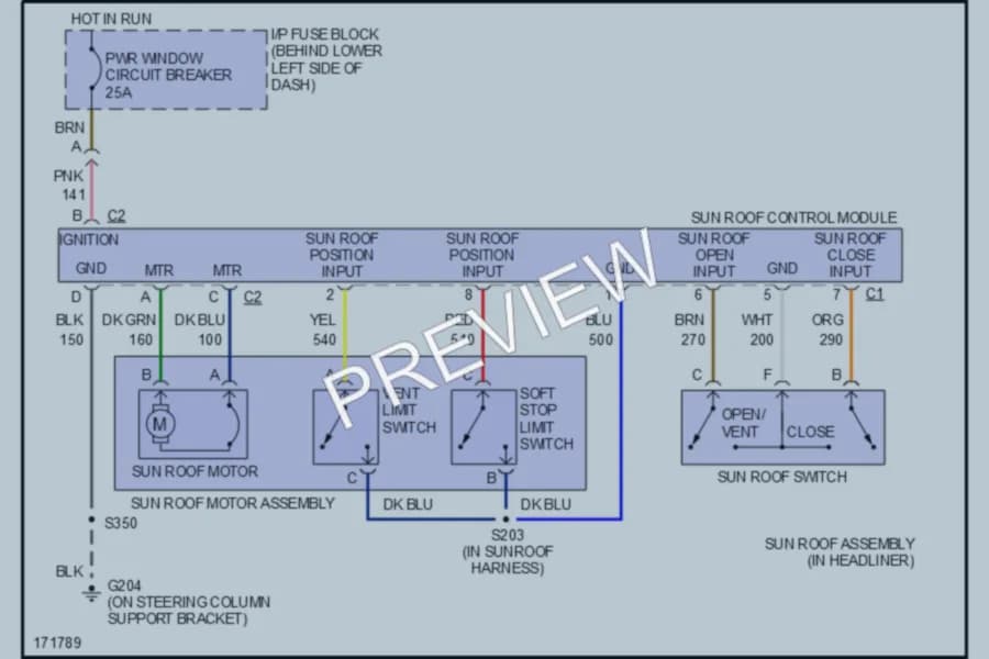 2003 Pontiac Sunfire Power Top Sunroof wiring diagram preview